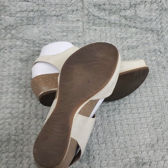 Dansko Wedge Sandals Womens 38 EU 7.5 US Off White Leather Open Toe Slingback - Picture 6 of 9
